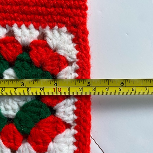 Crocheted Granny Square Christmas Stocking Mom Red Green 19” Long Hand Made EUC - Picture 10 of 16